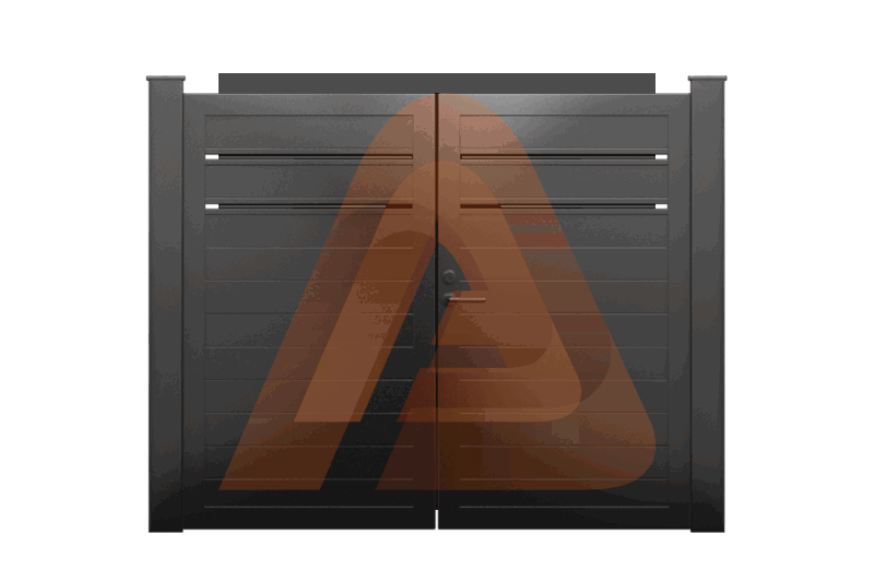 ALU60 Horizontal Pedestrian Gate Double Swing v2.png | USA ALU-60 SLAT HD Aluminum Universal DIY Gate Kit 12’x6’ Double Swing – Customizable and Durable Solution | Aluglobusfence.com