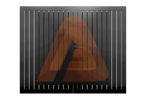 ALV40 Verticall Pedestrian Gate Double Swing.png | H.D Alu40 6.3 SLAT Contractor Line 12' x 6' Vertical Gate Kit ( BLACK PC/WOODGRAIN) | Aluglobusfence.com