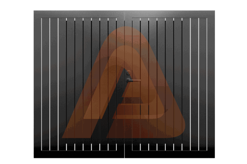 ALV40 Verticall Pedestrian Gate Double Swing.png | H.D Alu40 6.3 SLAT Contractor Line 12' x 6' Vertical Gate Kit ( BLACK PC/WOODGRAIN) | Aluglobusfence.com